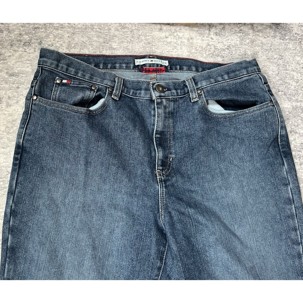 Y2K Tommy Hilfiger Hipster Bootcut Jeans Womens 34x32 Blue Denim Hip Hop Grunge - Picture 3 of 16